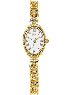 Women's Gold White Oval Vintage Bracelet Small Quartz Bangle Analog Watch